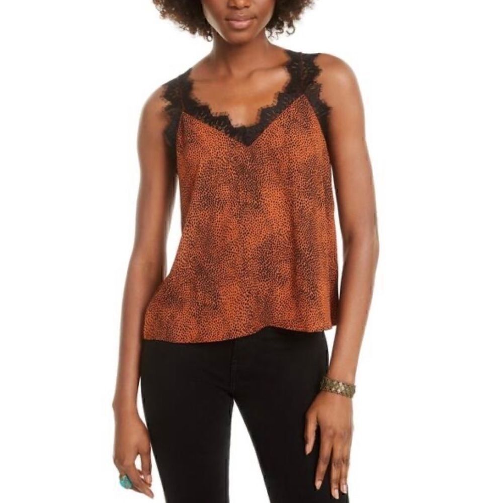 Q + A Los Angeles Womens Cami Cropped Lace-Trim - Rust Animal Size L